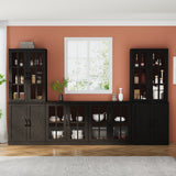 RichYa Kitchen Pantry Cabinet Set of 4,111" W Buffet Sideboard Coffee Bar with Glass Door Hutch,Modular Storage Cabinets with Shelves & Drawers for Dining Room,White