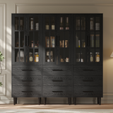 RichYa 3Pcs Grid Bookcases with Doors,Modular Furniture Bookcases,5-Tier Bookshelves with Glass Doors & Study Legs for Living Room
