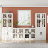 RichYa Kitchen Pantry Cabinet Set of 4,111" W Buffet Sideboard Coffee Bar with Glass Door Hutch,Modular Storage Cabinets with Shelves & Drawers for Dining Room,White