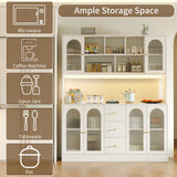 RichYa 64.4''H Kitchen Pantry Cabinet with RGB LED Light,3 Drawers Hutch Buffet Storage Cabinet with Glass Doors & Adjustable Shelves for Dining Room