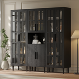 RichYa 3Pcs Grid Bookcases with Doors,Modular Furniture Bookcases,5-Tier Bookshelves with Glass Doors & Study Legs for Living Room