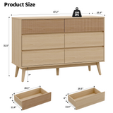 RichYa Fluted 6-Drawer Dresser for Bedroom, Chest of Drawers with Handle Free Design for Living Room,Natural Oak