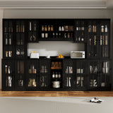 RichYa 3Pcs Kitchen Storage Cabinets and Countertops,Pantry Hutch Set with Glass Doors and Shelves,Freestanding Coffe Bar for Dining Room