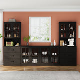 RichYa Kitchen Pantry Cabinet Set of 4,111" W Buffet Sideboard Coffee Bar with Glass Door Hutch,Modular Storage Cabinets with Shelves & Drawers for Dining Room,White
