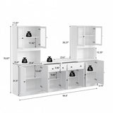 RichYa 4Pcs Kitchen Pantry Storage Cabinet Set,Modular Furniture Cabinets with Display Glass Doors,Hutch Buffet Cabinet with Drawers & Countertop for Dining Room