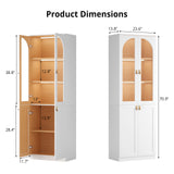 RichYa 71"H Tall Kitchen Pantry Cabinet with LED Light,4 Glass Doors Curio Cabinet,5 Tier Display Cabinets for Dining Living Room,Green(A)