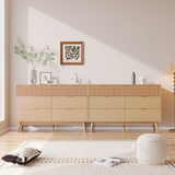 RichYa Fluted 7 Drawer Dresser for Bedroom,Chest of Drawers with Metal Handle,Wooden TV Stand for Living Room,Natural Oak