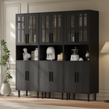 RichYa 3Pcs Grid Bookcases with Doors,Modular Furniture Bookcases,5-Tier Bookshelves with Glass Doors & Study Legs for Living Room