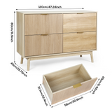RichYa Fluted Wood Dresser for Bedroom,4-Drawer Dresser with Gold Handle & Tapered Legs Design,Modern TV Stands for Living Room Hallway,Natural Oak