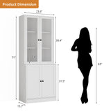 RichYa 71'' Tall Bookcase with Glass Door,3 Tier Display Bookshelves with Adjustable Shelves for Home Office,Living Room,White