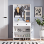 RichYa 65"H Shoe Storage Cabinet with Hat Rack,Entryway Shoe Rack with 2 Drawers,Mudroom Furniture Hall Tree for Hallway,White