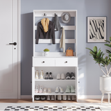 RichYa 65"H Shoe Storage Cabinet with Hat Rack,Entryway Shoe Rack with 2 Drawers,Mudroom Furniture Hall Tree for Hallway,White