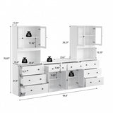 RichYa 4Pcs Kitchen Pantry Storage Cabinet Set,Modular Furniture Cabinets with Display Glass Doors,Hutch Buffet Cabinet with Drawers & Countertop for Dining Room