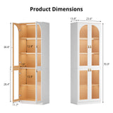 RichYa 71"H Tall Kitchen Pantry Cabinet with LED Light,4 Glass Doors Curio Cabinet,5 Tier Display Cabinets for Dining Living Room,Green(A)