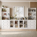 RichYa 4Pcs Kitchen Pantry Storage Cabinet,Modular Furniture Cabinets with Display Glass Doors,Sideboard Buffet Cabinet with Shelves for Dining Room,White