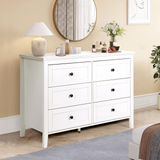 RichYa 6 Drawer Dresser for Bedroom,Chest of Drawers with Metal Knobs,Dresser for Closet,White