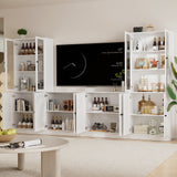 RichYa 4-Piece TV Stand for TVs up to 75”,Entertainment Center with Bookshelves for TVs,TV Stand Cabinets with Display Shelves for Living Room,White