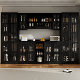 RichYa 3Pcs Kitchen Storage Cabinets and Countertops,Pantry Hutch Set with Glass Doors and Shelves,Freestanding Coffe Bar for Dining Room