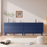 RichYa Dresser for Bedroom with 7 Drawers,Fluted Dresser with Handleless Design,Chest of Drawers & TV Stand,Closet Storage Organizer for Living Room, Kids Room（Navy Blue）