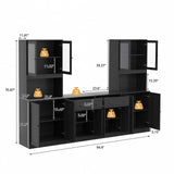 RichYa 4Pcs Kitchen Pantry Storage Cabinet Set,Modular Furniture Cabinets with Display Glass Doors,Hutch Buffet Cabinet with Drawers & Countertop for Dining Room