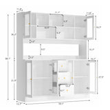 RichYa 59.1"W Large Kitchen Pantry Hutch Cabinet, Tall Coffee Bar Storage Cabinet with 6 Glass Doors, 3 Drawers & Microwave Shelf, Freestanding Cupboard with Large Countertop,White