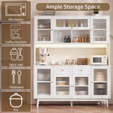 RichYa 64.4''H Kitchen Pantry Cabinet with RGB LED Light,2 Drawers Hutch Buffet Storage Cabinet with Glass Doors & Adjustable Shelves for Dining Room,White