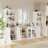 RichYa 4Pcs Kitchen Pantry Storage Cabinet Set,Modular Furniture Cabinets with Drawers,Sideboard Buffet Cabinet with Glass Doors for Dining Room,White