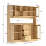 RichYa 59.1"W Large Kitchen Pantry Hutch Cabinet, Tall Coffee Bar Storage Cabinet with 6 Glass Doors, 3 Drawers & Microwave Shelf, Freestanding Cupboard with Large Countertop,White