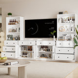 RichYa 4-Piece TV Stand for TVs up to 75”,Entertainment Center with Bookshelves for TVs,TV Stand Cabinets with 8 Drawers for Living Room,White
