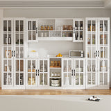 RichYa 3Pcs Kitchen Storage Cabinets and Countertops,Pantry Hutch Set with Glass Doors and Shelves,Freestanding Coffe Bar for Dining Room