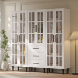 RichYa 3Pcs Grid Bookcases with Doors,Modular Furniture Bookcases,5-Tier Bookshelves with Glass Doors & Study Legs for Living Room