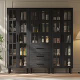 RichYa 3Pcs Grid Bookcases with Doors,Modular Furniture Bookcases,5-Tier Bookshelves with Glass Doors & Study Legs for Living Room