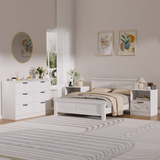 RichYa 3 Piece Bedroom Furniture Set, White 6 Drawer Dresser and Nightstand Set,Modern Dresser and 2 Nightstands with Charging Station