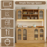 RichYa 64.4''H Kitchen Pantry Cabinet with RGB LED Light,3 Drawers Hutch Buffet Storage Cabinet with Glass Doors & Adjustable Shelves for Dining Room