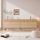 RichYa Fluted 8 Drawer Dresser for Bedroom, Chest of Drawers with Metal Handle,Wooden TV Stand for Living Room,Natural Oak
