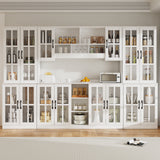 RichYa 3Pcs Kitchen Storage Cabinets and Countertops,Pantry Hutch Set with Glass Doors and Shelves,Freestanding Coffe Bar for Dining Room