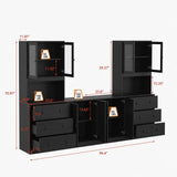 RichYa 4Pcs Kitchen Pantry Storage Cabinet Set,Modular Furniture Cabinets with Display Glass Doors,Hutch Buffet Cabinet with Drawers & Countertop for Dining Room