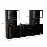 RichYa 4Pcs Kitchen Pantry Storage Cabinet Set,Modular Furniture Cabinets with Display Glass Doors,Hutch Buffet Cabinet with Drawers & Countertop for Dining Room