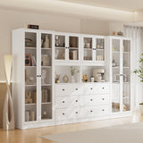 RichYa 4Pcs Kitchen Hutch Pantry Cabinets,Furniture Department Cabinet with Doors,China Cabinet with Glass Doors for Living Room