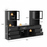 RichYa 4Pcs Kitchen Pantry Storage Cabinet Set,Modular Furniture Cabinets with Display Glass Doors,Hutch Buffet Cabinet with Drawers & Countertop for Dining Room