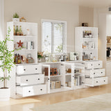 RichYa 4Pcs Kitchen Pantry Storage Cabinet,Modular Furniture Cabinets with Display Glass Doors,Sideboard Buffet Cabinet with Shelves for Dining Room,White