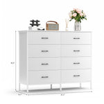 47.2'' Drawer Dresser Chest of 8 Drawers, Storage Dresser Tower for Bedroom, Living Room, Hallway, Nursery, White Storage Cabinet Wooden Dresser with Steel Frame, White