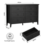 RichYa 6 Drawer Dresser for Bedroom,Chest of Drawers with Metal Knobs,Dresser for Closet,Black