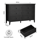 RichYa 6 Drawer Dresser for Bedroom,Chest of Drawers with Metal Knobs,Dresser for Closet,Black