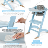 Cowiewie 3-in-1 Convertible Wooden Baby High Chair, 10-Level Height, 2-Tier Removable Tray, 2 Waterproof Cushions for Babies & Toddlers