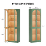 RichYa 71"H Tall Kitchen Pantry Cabinet with LED Light,4 Glass Doors Curio Cabinet,5 Tier Display Cabinets for Dining Living Room,Green(A)