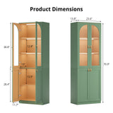 RichYa 71"H Tall Kitchen Pantry Cabinet with LED Light,4 Glass Doors Curio Cabinet,5 Tier Display Cabinets for Dining Living Room,Green(A)