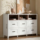 Richya 6 Drawer Dresser for Bedroom,Chest of Drawers with Open Storage Shelf,Modern Dresser for Closet,White + Walnut