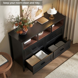 Richya 6 Drawer Dresser for Bedroom,Chest of Drawers with Open Storage Shelf,Modern Dresser for Closet,White + Walnut