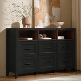 Richya 6 Drawer Dresser for Bedroom,Chest of Drawers with Open Storage Shelf,Modern Dresser for Closet,White + Walnut